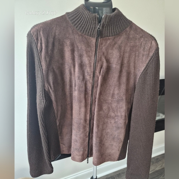 Valerie Separates Jackets & Blazers - Valerie Separates Leather & Merino Wool Mixed Media Zip Jacket Size L